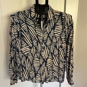 Sita Murt Navy and Cream Patterned Button-Up Shirt Size M
